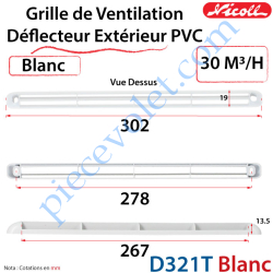 Grille de Ventilation - Déflecteur PVC Extérieur 30 m³/h...