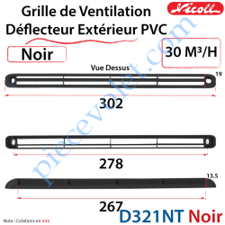 Grille de Ventilation - Déflecteur PVC Extérieur 30 m³/h...