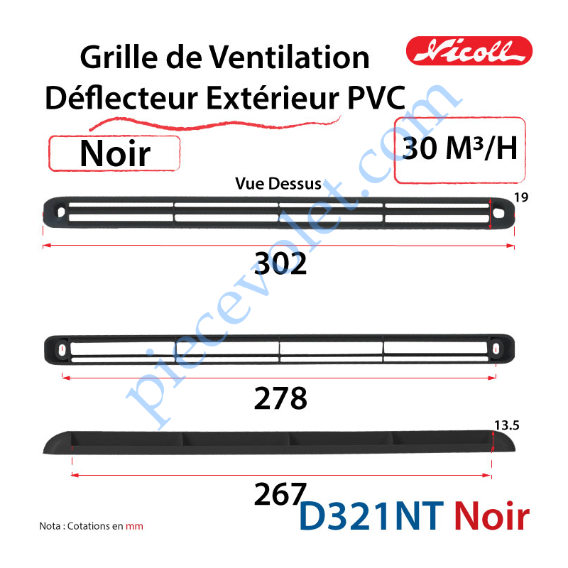 Renson D321GT Grille de Ventilation - Déflecteur PVC Extérieur 30