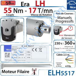 Moteur Nice Filaire Era LH 55/17 Av FdC Manuels Série L...