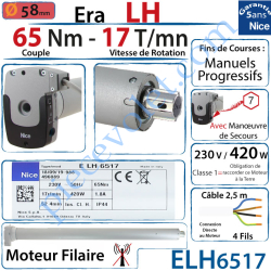 Moteur Nice Filaire Era LH 65/17 Av FdC Manuels Série L...