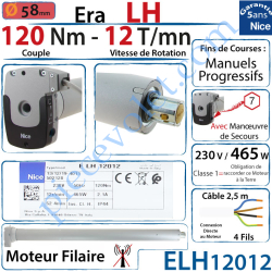 Moteur Nice Filaire Era LH 120/12 Av FdC Manuels Série L...