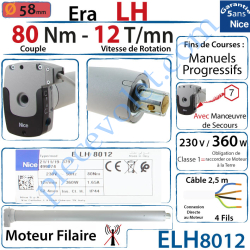 Moteur Nice Filaire Era LH 80/12 Av FdC Manuels Série L...