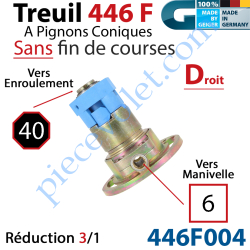 Treuil Débrayable Droit à Pignons Côniques 446F Entrée...