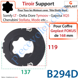 Tiroir Support Moteur Somfy LT Tête Etoile pour Coffre...