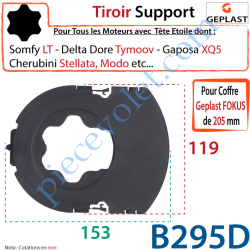 Tiroir Support Moteur Somfy LT Tête Etoile pour Coffre...