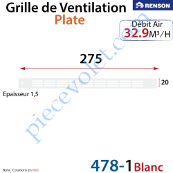 Grille de Ventilation 32.9 m³/h Plate Renson 275 x 20 x...