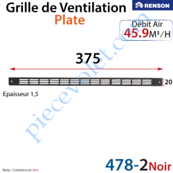 Grille de Ventilation 45.9 m³/h Plate Renson 375 x 20 x...