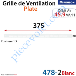 Grille de Ventilation 45.9 m³/h Plate Renson 375 x 20 x...