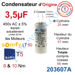 Condensateur d'Origine pour Moteur Tubulaire Simu ou...