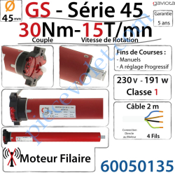 Moteur Gaviota Filaire GS-30/15 Série 45 Fins de Courses...