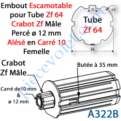 Embout Escamotable Zf 64 Crabot Zf Mâle Alésé ø12 mm Pds...