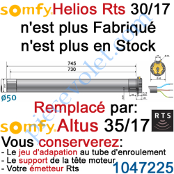 Moteur Helios 30/17 Rts ou Rts2 LT 50 sans Mds remplacé...