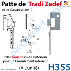 Patte Tradi Zedef Gauche Acier Galvanisé 30/10 Largeur 19 mm
